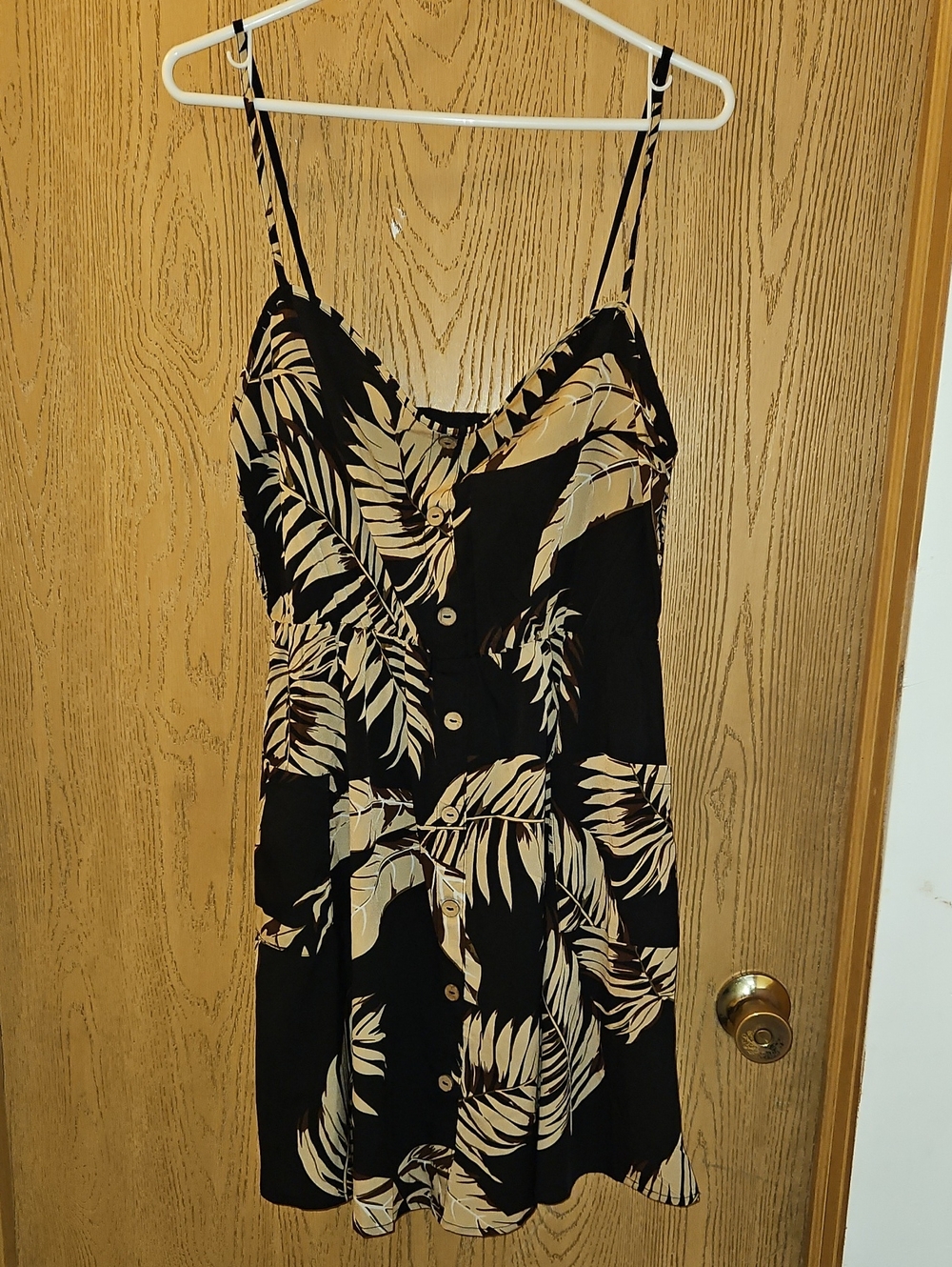 SHEIN Black and Cream Tropical Button-Front Summer Dress